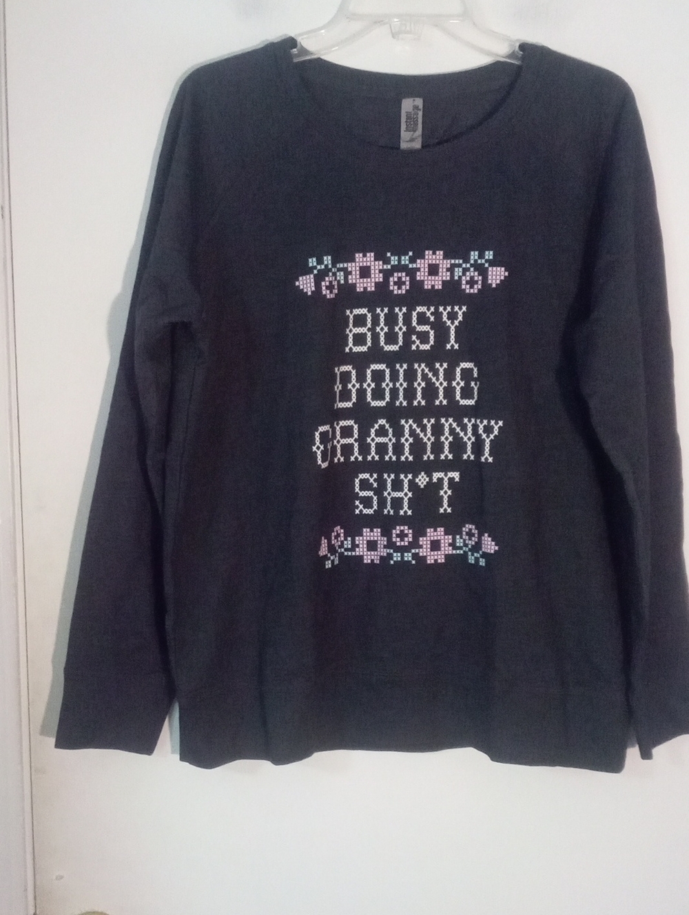 *  Instant Message Charcoal Graphic Top 'Busy Doing Granny Sh*t' Large NWT $37
